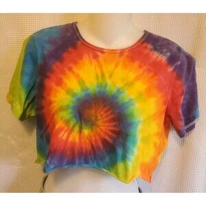 Live Womens Cropped Top Tye Dye Rainbow T Shirt Sz Medium 90's Half Shirt